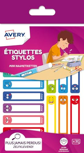 AVERY - Sachet de 30 étiquettes pour stylos. Thème Smileys. Format 50 x 10 mm.