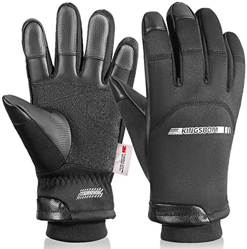KINGSBOM -40℉ Winter Waterproof Thermal Gloves - 3M Thinsulate Windproof Touch Screen Warm Gloves - For Driving,Cycling,Riding,Running,Outdoor Sports - For Women and Men - Black(Small)