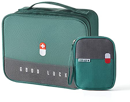 papasgix 2 PCS Borsa per Medicinali di Emergenza Impermeabile di Grande Capacità, Kit di Pronto Soccorso Multifunzionale a Strati, Scatola di Emergenza Medica per Casa, Auto, Campeggio, Uffici,Verde