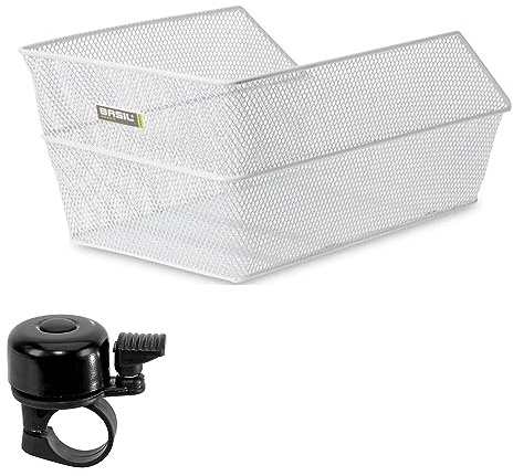 Basil Cento Fahrradkorb Schultaschenkorb Gepäckträgerkorb Größe S Weiß inkl. Fahrradklingel