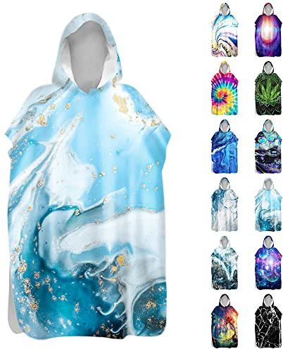 Surwin Surf Poncho Handtuch mit Kapuze, Personalisiert Drucken Badeponcho Herren Damen, Strand Poncho Kapuze Schnelltrocknend Strandtücher Mikrofaser Bademantel Schwimmen (Wellen Sonne,80 * 145cm)