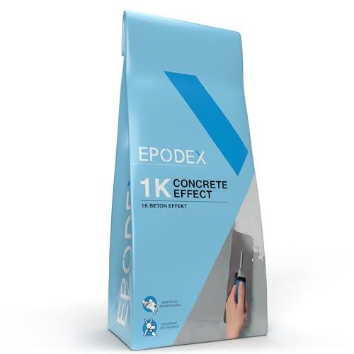 EPODEX Enduit effet béton CONCRETE EFFECT – pour murs, carrelage & plus – Look béton sans joints à peindre ou lisser – Intérieur & extérieur – 5kg (5m²)