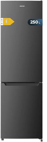 Cecotec Frigorífico Combi Bolero CoolMarket Combi 250 Dark E. Clase Energética E Frigorífico Combi Inox Oscuro 180X55Cm, 250L, No Frost, Multi Air Flow Y Cajón Humidity Box