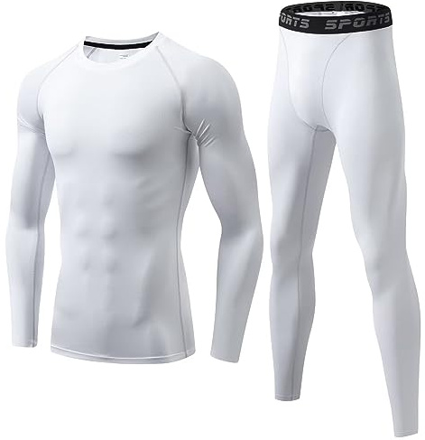 Sillictor Mens Thermal Underwear Sets Top and Bottoms Quick Dry Cycling Running Football Underlayer Mens Long Sleeve Hiking Golf Ski Base Layer Mens Thermals Sets323+43 White S