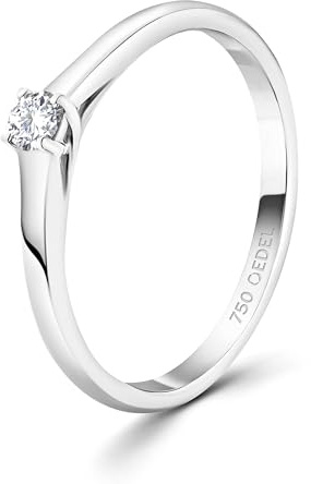 EDELIND Anello solitario diamante 0.10 ct Oro Bianco 18K 750 Anello Donna con Diamante taglio Brillante Anello di Fidanzamento Ø 56 mm con scatola regalo