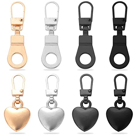 8 tiranti con cerniera, a forma di cuore e a forma di ciondolo in metallo, con cerniera rimovibile, universale, accessori di riparazione per giacche, pantaloni, bagagli