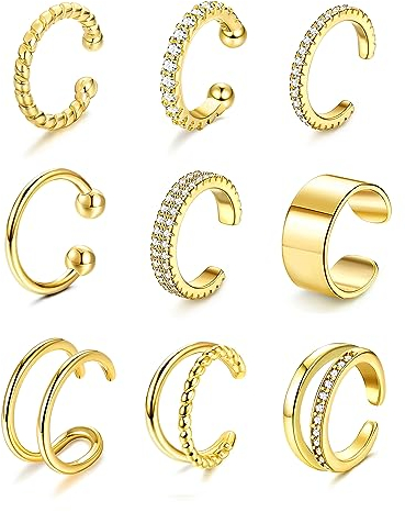 Morfetto Ear Cuff Gold/Silber Für Damen Ohrmanschette Clip Ohrringe Ohne Ohrloch Ohrklemme Fake Helix Knorpel Conch Piercing Ohr Wrap Earcuffs Gold