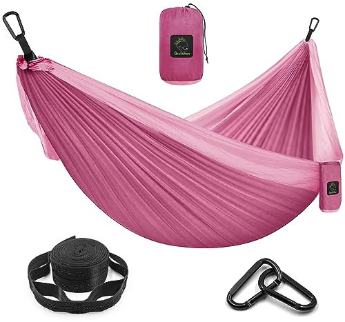 Grassman Hängematten Outdoor Ultraleicht, Camping Hängematten Fallschirmseide Tragbare mit Aufhängeset, Reisehängematte Atmungsaktiver für Trekking, Camping, Radtour, Angeln, Garten, Strand, 275x140cm