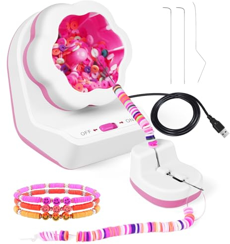 HOTUT Elektrischer Perlen-Spinner, Perlenspinner Werkzeug mit 3 Perlennadeln,Perlengeräte-Set für DIY Armbänder Halskette Schmuckherstellung