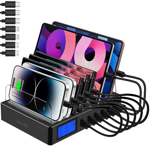 ideallife Estación de Carga para múltiples Dispositivos, Cargador USB rápido con Tipo C PD20W QC3.0, estación de Acoplamiento de Escritorio de 70 W Compatible con teléfonos Inteligentes