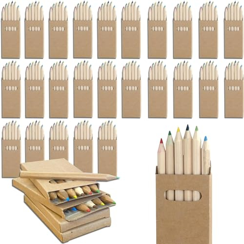 Set da 25 astucci con 6 matite colorate bambini – con tante Pagine pdf da Colorare – idea regalo o gadget compleanno bambini, 6 matite colorate per scatola