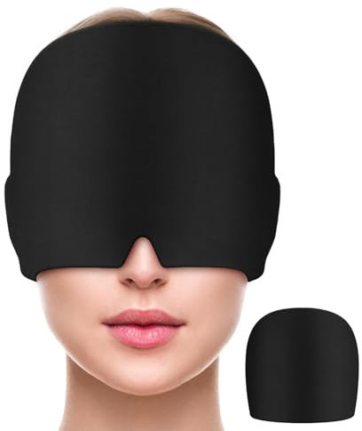 MIVORA Migraña Gorro de Gel, Gorro Migraña Frio Reutilizable de Compresas Frias y Calientes, Migraña Alivio Gorro para Migrañas Alivio, Aliviar la Tensión y Dolore de Cabeza (Negro)