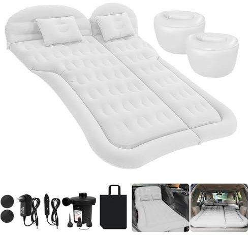 sanheshun SUV Auto-Bett Luftmatratze - Verdickte & Upgraded Camping Matratze für Rücksitz/Kofferraum mit Elektrischer Pumpe, Haushaltsadapter, 2 Kissen + 2 Fußstützen