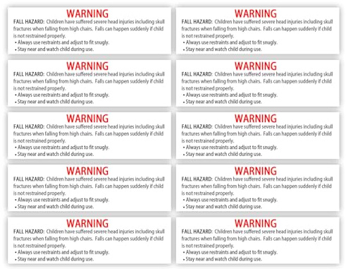 Besttile 10 PCS High Chair Safety Labels 2x7 Inch Fall Hazard Warning Labels