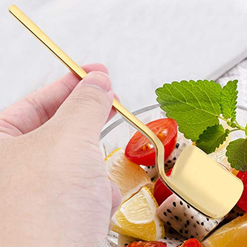 Nikou Tenedor de cuchara con forma de pala dorada, mango largo, cuchara de café y helado, acero inoxidable, 30 cm, diseño único para servir bebidas y bebidas