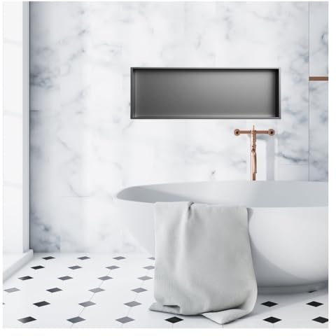 Nizer - Mensola da bagno da incasso in acciaio inox, design ad angolo, 72 x 32 x 12,5 cm, ideale per doccia, WC e cucina, colore: grigio
