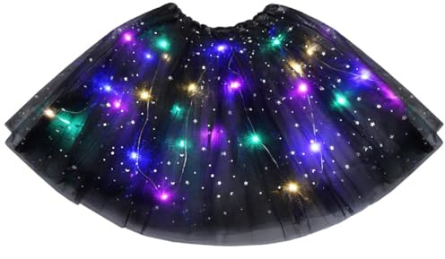 URAQT Tulle Tutu Skirts for Women LED Light Up, Tutu Skirts Sequins Stars Elastic, Tutu Adult Teen Skirt Ballet Dance Festival Outfit Halloween Party Costume