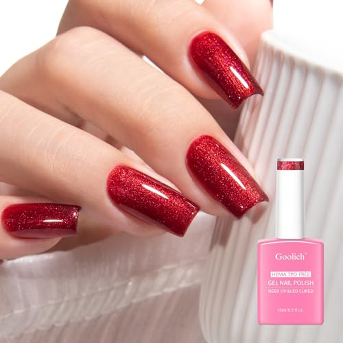 Goolich Perlen Burgunder Glitzer UV Nagellack, 15 ML HEMA & TPO Frei Weinrot Schimmer Glitzer Gel Nagellack Ablöse UV LED Nageldesign Maniküre Salon für Frauen Mädchen