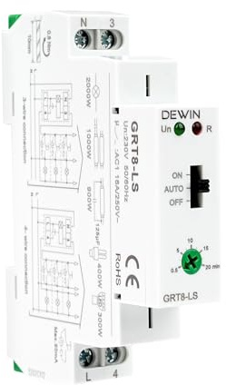 DEWIN Zeitrelais 230V, GRT8-LS Din Schienen Treppenlicht-zeitschalter 0,5-20 Minuten Verzögerung Korridor-Lichtschalter 16A AC 230V