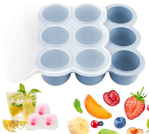 Kustimantu Vassoi per congelare alimenti per bambini - Vassoio congelatore con coperchio a 9 spazi per alimenti per bambini - contenitori per latte materno puree frutta zuppe conservazione in