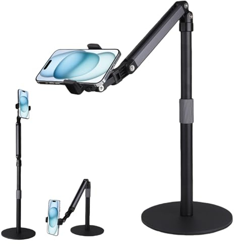 Supporto per cellulare da tavolo per film, supporto da tavolo con base robusta, regolabile in altezza, supporto per telefono regolabile a 360°, supporto per cellulare da scrivania e video