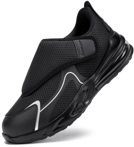 FENLERN Men's Non Slip Diabetic Shoes Wide Slip On Walking Sneakers Supportive Work Shoes for Swollen Feet Kitchen Chef Food Service Restaurant（10.5 Man Black）