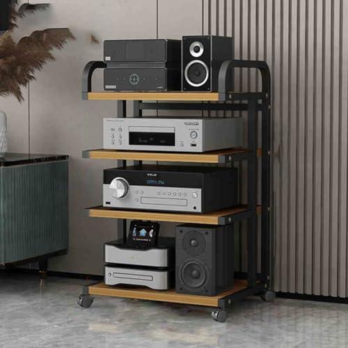 Hifi-Ställ För Skivspelare I Svart Och Trä För Vardagsrum, Spel, Inspelningsrum - Stativ För Stereoreceiver För Visning(Svart + Trä)