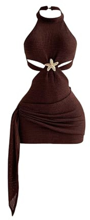 Verdusa Women's Cut Out Starfish Boho Dress Ruched Backless Halter Dress