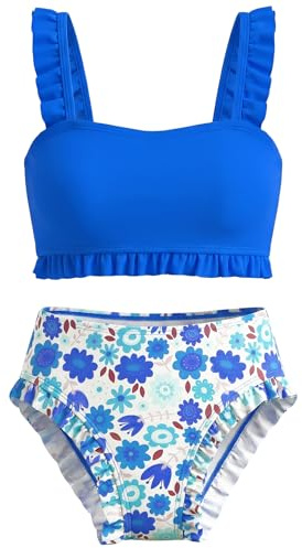 Hoseay Bikini Niñas Dos Piezas con Volantes Traje de Baño Niñas 7-13 Años | Bikini Top, Estampado Floral Bottom, con Almohadilla, Bañador de Playa, Conjunto de Piscina, Bañador Ropa, Rafting, Verano