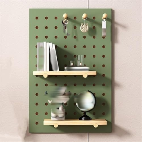 DUY Organizador de pared rectangular de madera natural, estante de madera con ganchos y estantes, tablero de almacenamiento decorativo para dormitorio, sala de estar, entrada (verde, 23.6 x 15.7