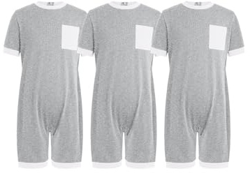 Xnihocha 3 st unisex pojkar overall anti-klänning sparkbyxor för funktionshindrade patienter hälsopyjamas av bomull med dragkedja på baksidan 110–170, GRÅ, 170