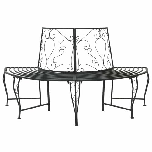 LoogCape Banc d'arbre pour 4 personnes - 160 x 80 x 89 cm - En acier noir - Résistant aux intempéries - Banc de parc avec dossier - Design cœur - Pour l'extérieur