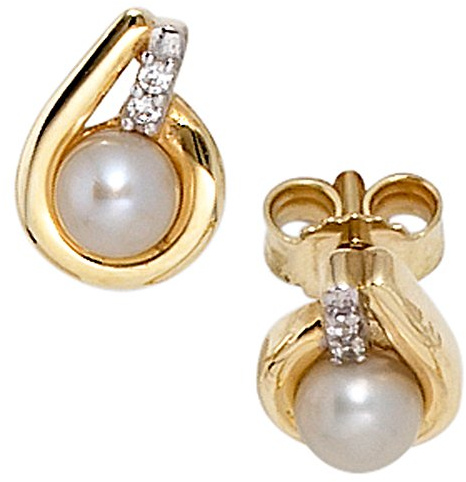 Jobo Damen-Ohrstecker aus 8 Karat 333 Gold mit Perlen und 4 Zirkonia