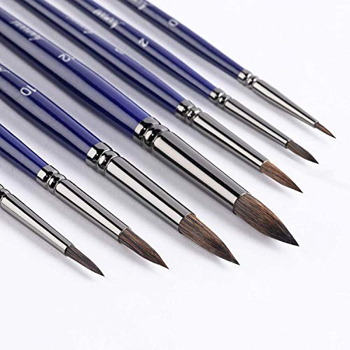 Pinceles para Acuarela - Set de Pinceles para Pintar con Punta Redonda para Artista, Mango Corto para Cabello Sable, 7 Piezas