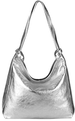 ITALYSHOP24.COM OBC Damen Tasche Rucksack 2 in 1 Umhängetasche Schultertasche Umhängetasche Daypack Leder Rucksacktasche Shopper Backpack Freizeitrucksack (Silber)