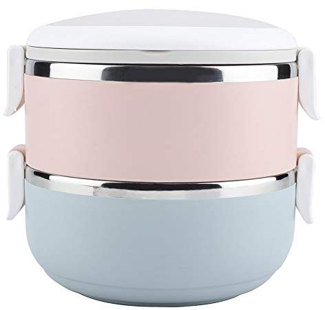 Fiambrera térmica - Portátil de acero inoxidable Fiambrera térmica Contenedor Caja Bento Contenedor de alimentos(two layer-1400ml)