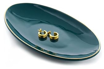 HANKOR Ceramic Key Bowl for Entryway Table, 7 x 4 Key Dish Tray Catch All Bowl, Small Decorative Bowl for Key Jewelry Ring, Green