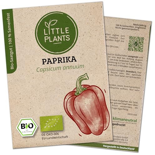 Little Plants BIO Paprika Samen rot, 10 Paprikasamen, hohe Keimrate, 100% Natürlich, BIO Samen Paprika Jubilandska für Gemüsegarten, Gemüsebeet Hochbeet – BIO Gemüsesamen Saatgut Nachhaltig