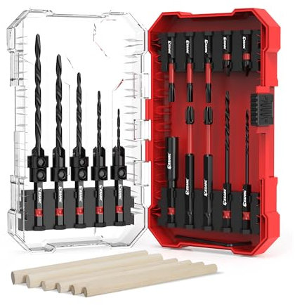 EZARC Senkbohrer-Set, 24 Stück konische Bohrer Senkbohrer mit 6 Holzstäbchen 1/4 Sechskantschaft Schnellwechsel für Holzbearbeitung mit Aufbewahrungsbox.