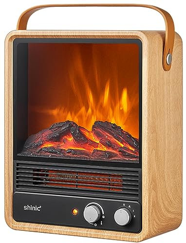 Shinic Electric Fireplace Heaters for Indoor Use,1500W Space Heater with Crackling Sound & 3D Realistic Flame, Safety Protection, Portable Fireplace Heater for Home Office Christmas Decoration, Oak