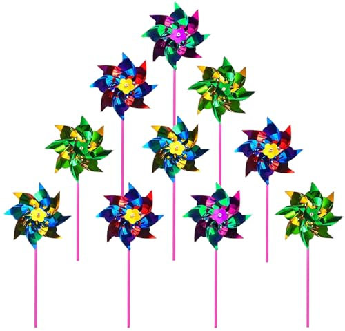 YFHUVB 40 PCS Foil Rainbow Pinwheel, Plastic Windmills for Garden Lawn Garden DIY Windmill, Windmill Bird Scarer Sparkly Reflective Pinwheels for Boys Girls Party Pinwheels Party Favor