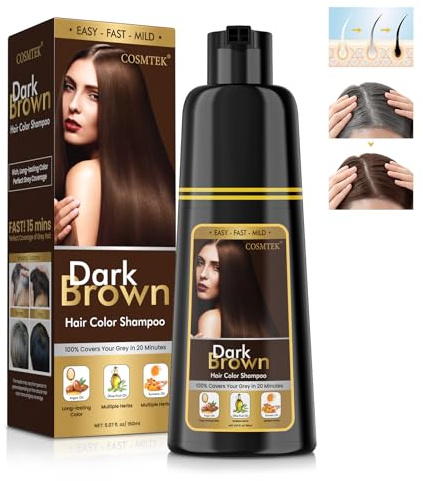 COSMTEK Haarfärbeshampoo - DunkelbrauneHair Dye Shampoo für Graues Haar Sofort 3 in 1 Haarfarbe Shampoo für Männer und Frauen 150ml Dark Brown