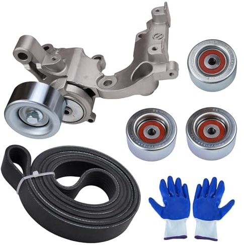 MINETPS 1662031013 Serpentine Belt Drive Tensioner Pulley Component Kit Fit for 2003-2015 Toyota Tacoma, 4Runner, FJ Cruiser, Tundra V6 4.0L Replace 16604-0P011 16620-31013 16604-31020 38411
