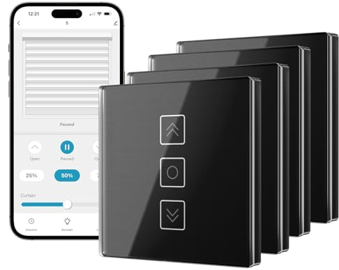 Tallifun 4 pack anslutna rullgardinsbrytare med procentfunktion, väggströmbrytare röststyrning, programmering för gardiner, kompatibla med Alexa/Google Home/Smartlife (svart)