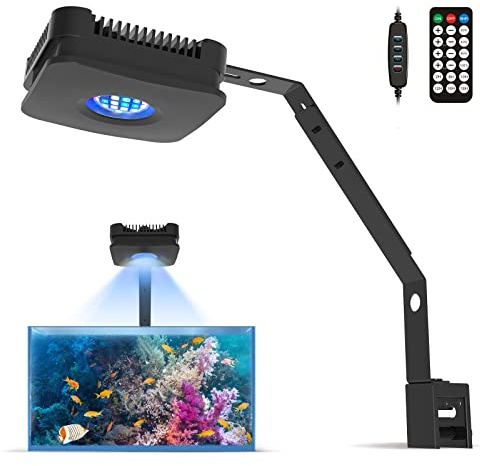 Lominie Éclairage LED pour aquarium, télécommande RF, intensité variable, support inclus, pour poissons d'eau de mer et récifs coralliens, spectre complet (Pxie30 Marine)