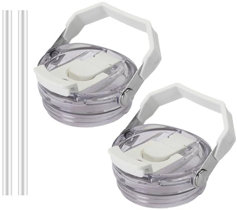 30oz & 20oz Replacement Lid for Stanley IceFlow Stainless Steel Tumbler，2 PCS Spill Proof Tumbler Cover with Handle & 2-in-1 Flip Straw Spout，Leak-Proof Splash Resistant (Snow White)