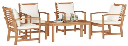 vidaXL Ensemble de canapé de Jardin 5 pc Naturel Bois de Teck Massif