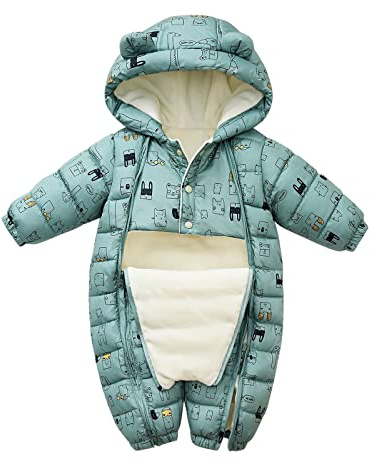 Generisch Tuta da neve con cappuccio per ragazzi, abbigliamento da neve, tuta imbottita, calda, tuta per neonati, piumino, cappotto invernale per neonati, verde, 3-6 Mesi