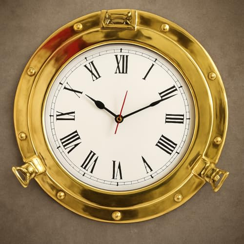 12 Antique Solid Brass Finished Ship Porthole Analog Clock Nautical Wall Hanging Clock Home Decor