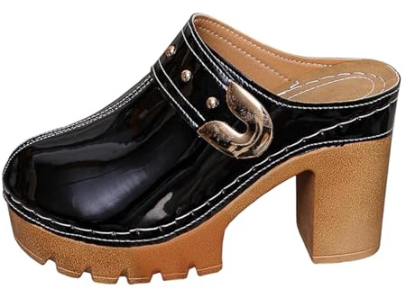 Zuecos y pantuflas para mujer, zuecos con tacón en bloque sandalias delanteras cerradas sandalias con plataforma cómodas sandalias elegantes zapatos retro tacones altos soporte de arco zapatos de